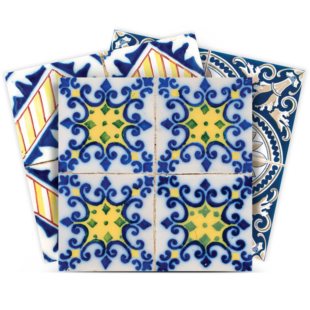 4" X 4" Blue Yellow Julia Peel And Stick Tiles-400270-1