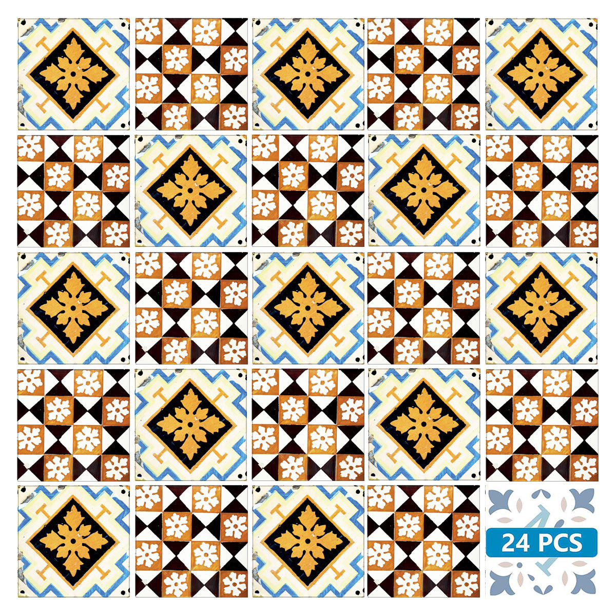 4" x 4" Snowflake and Diamond Peel and Stick Removable Tiles-400489-1
