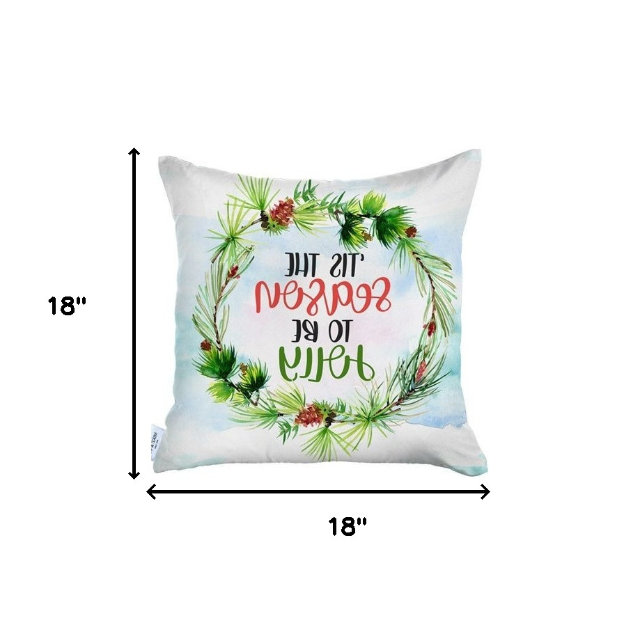 Set of Two Red White and Blue Merry Christmas Christmas Christmas Wreath Throw Pillow Cover