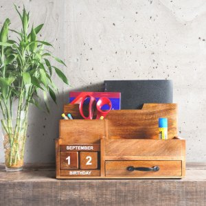 Natural Rustic Wood Desk or Counter Organizer