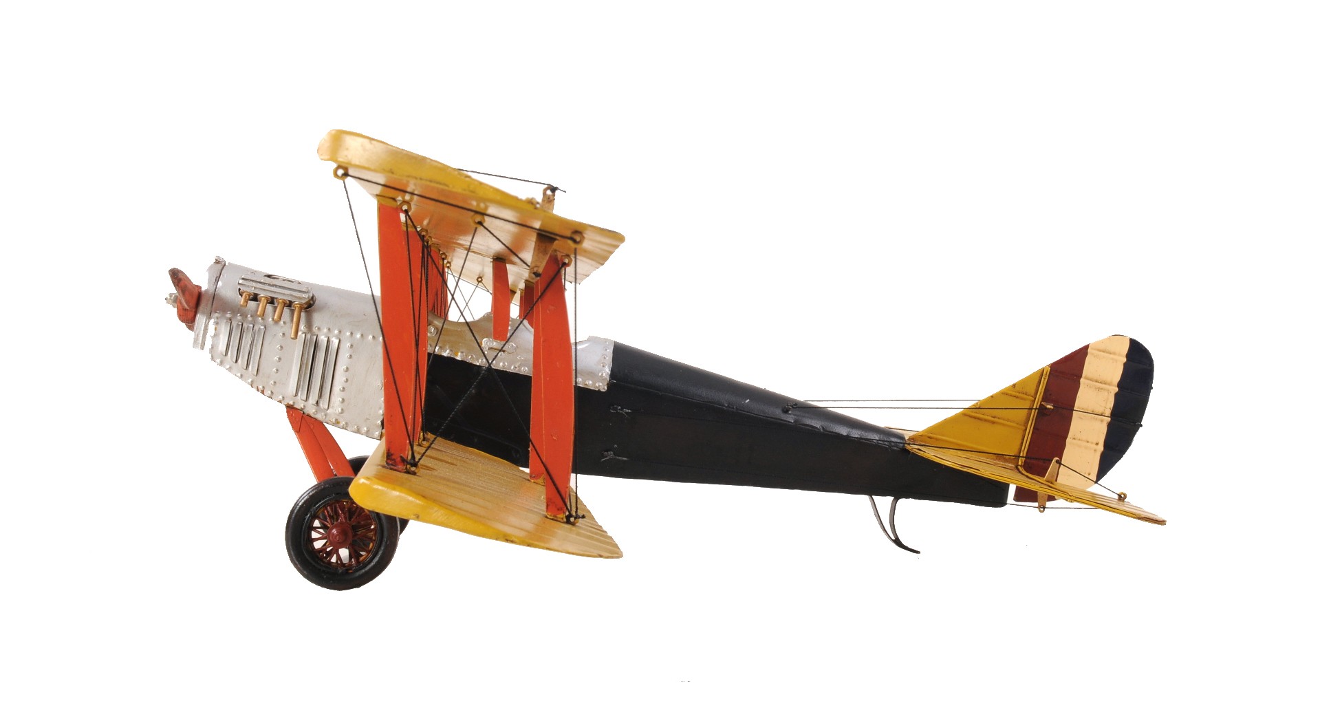 8"" Yellow Red And Gray Metal Hand Painted Airplane