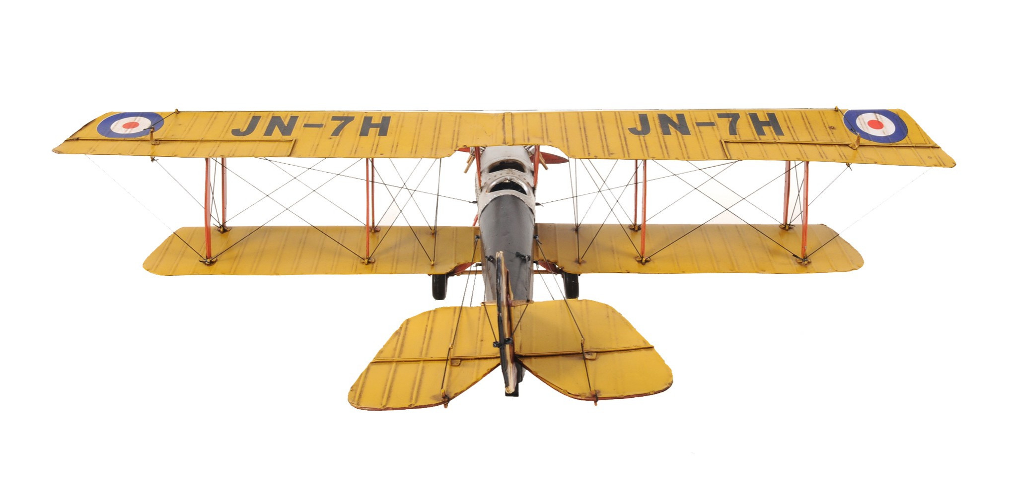 8"" Yellow Red And Gray Metal Hand Painted Airplane