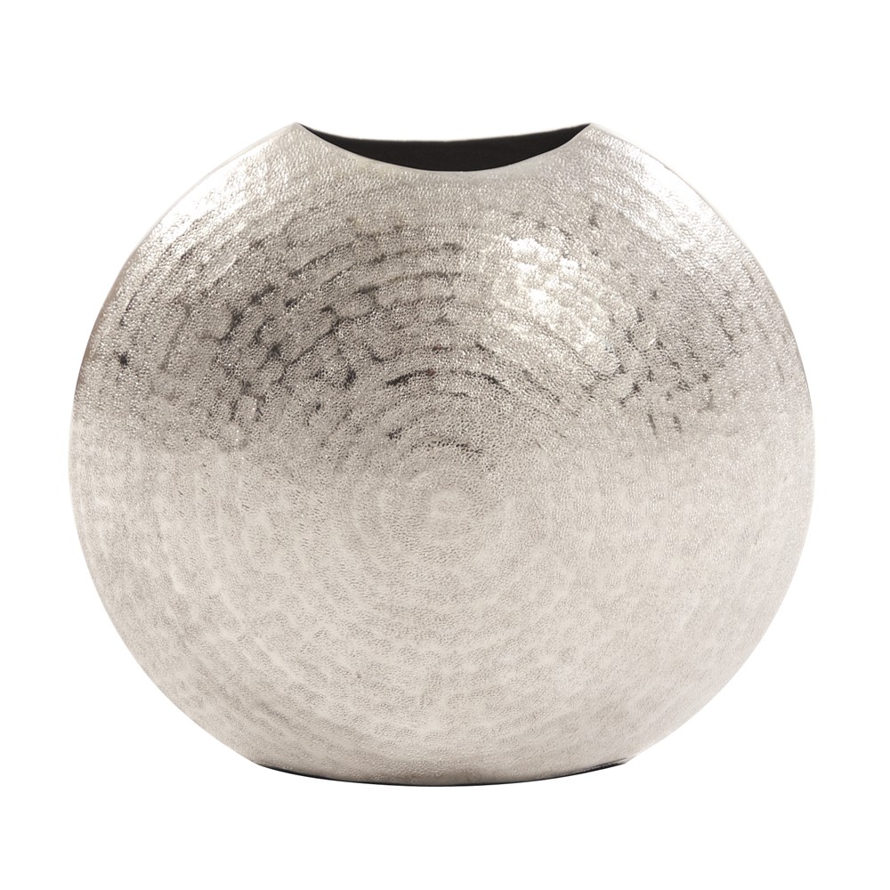 10 Inch Hammered Silver Disc Decorative Vase