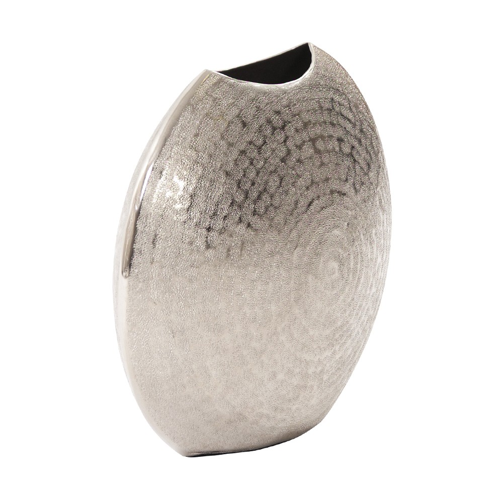 10 Inch Hammered Silver Disc Decorative Vase