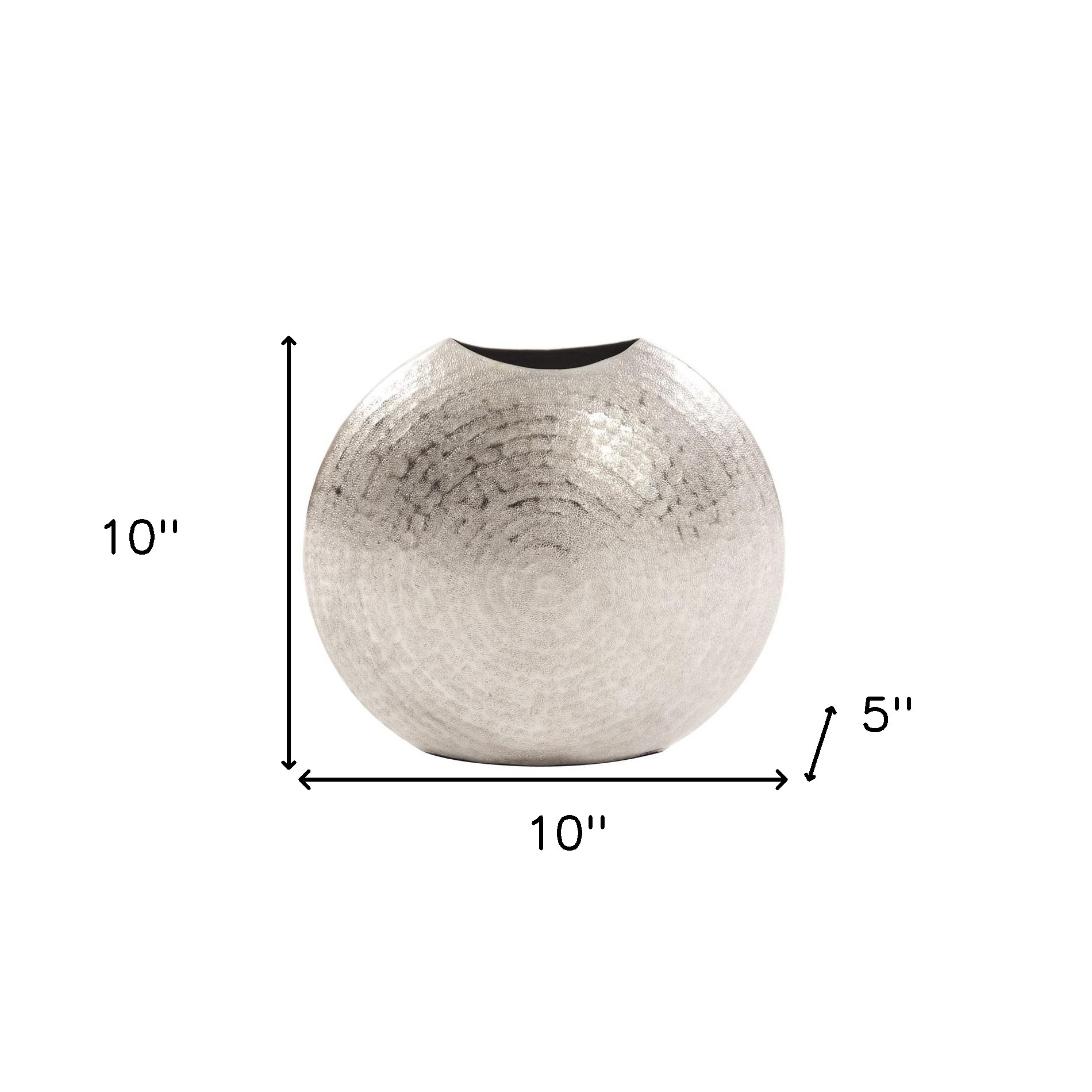 10 Inch Hammered Silver Disc Decorative Vase
