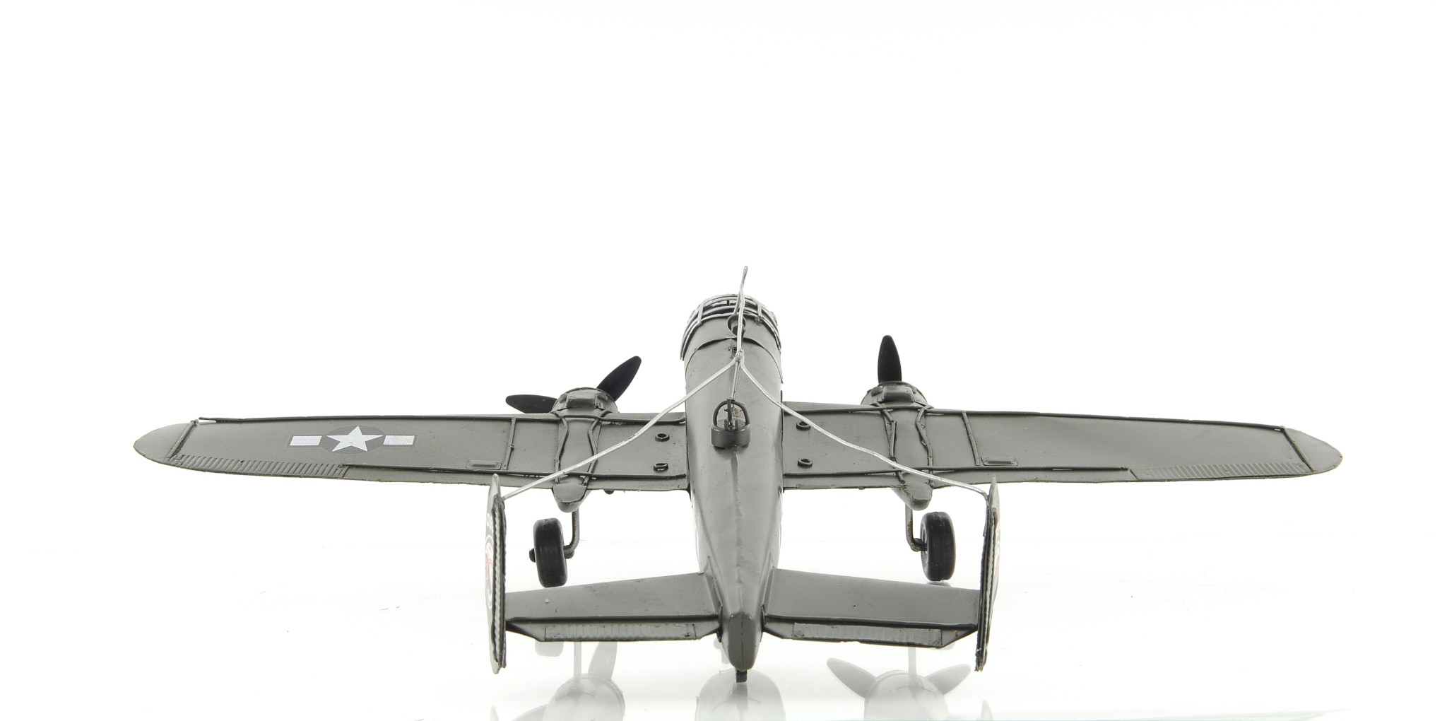 4" Gray and White Metal c1941 North American B-25 Mitchell Bomber Hand Painted Airplane Sculpture