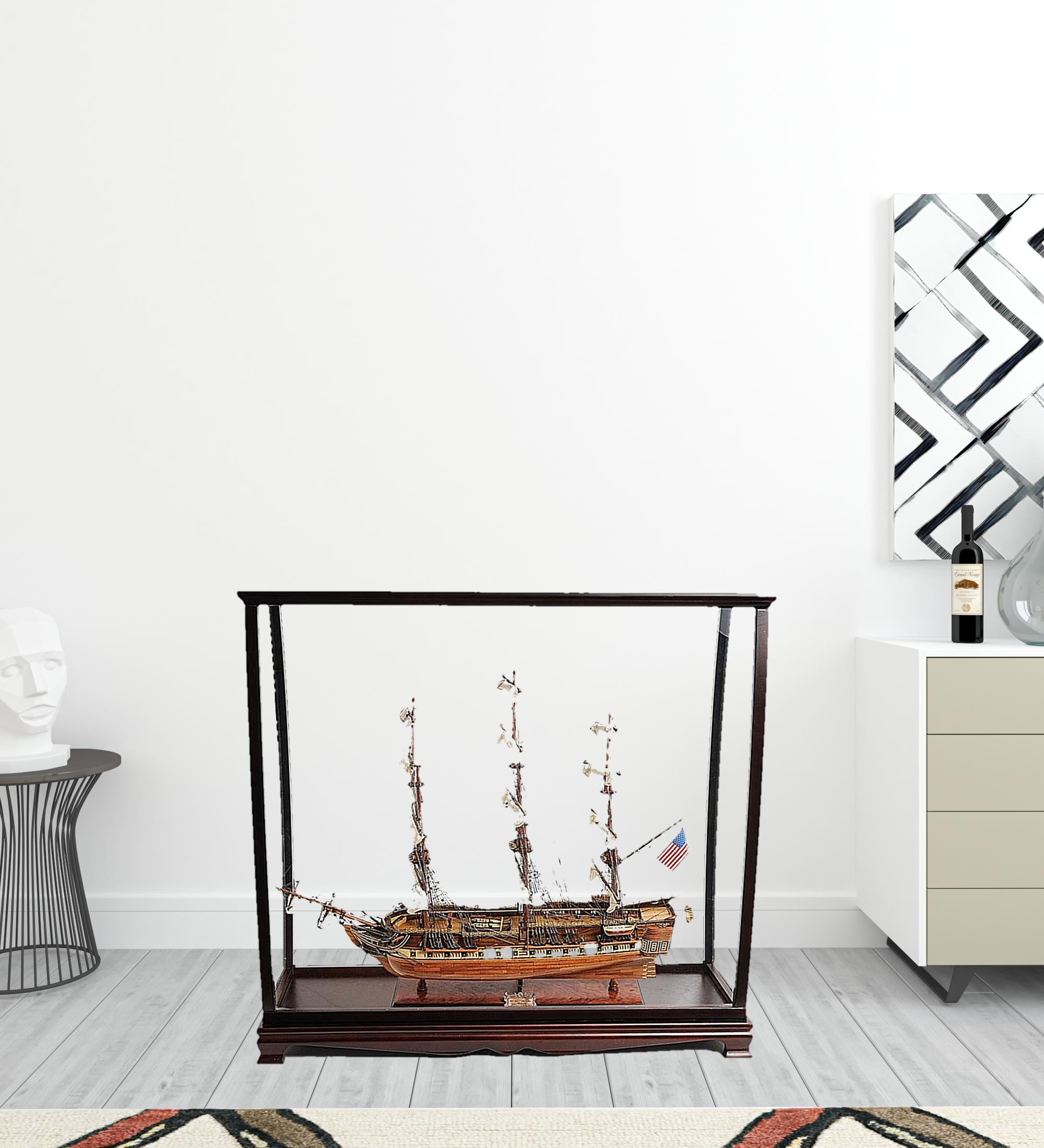 39 Wood Brown 1797 USS constitution Large Table Top Display case Hand Painted Decorative Boat