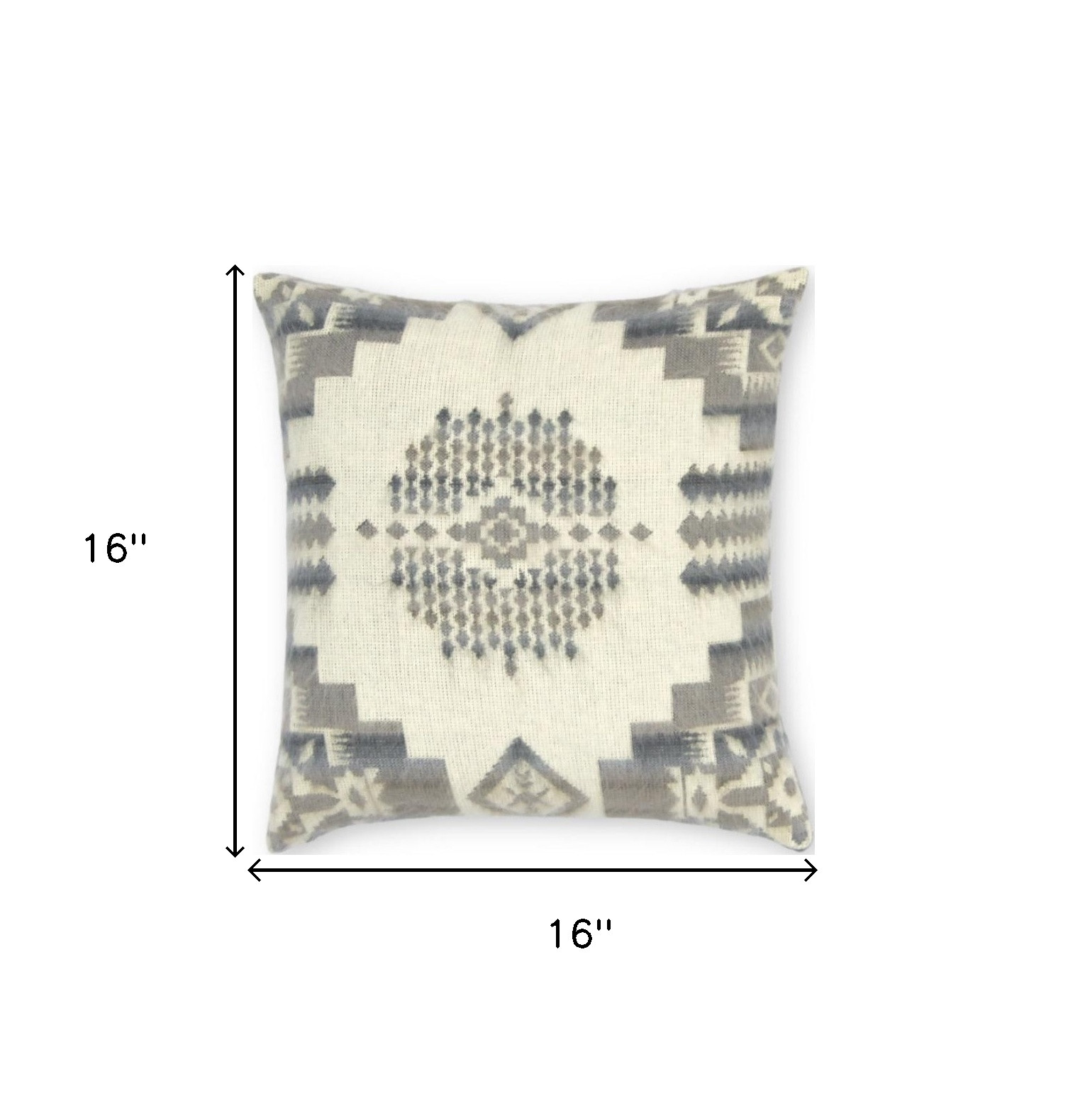 16" Gray and White Southwestern Acrylic Throw Pillow Cover
