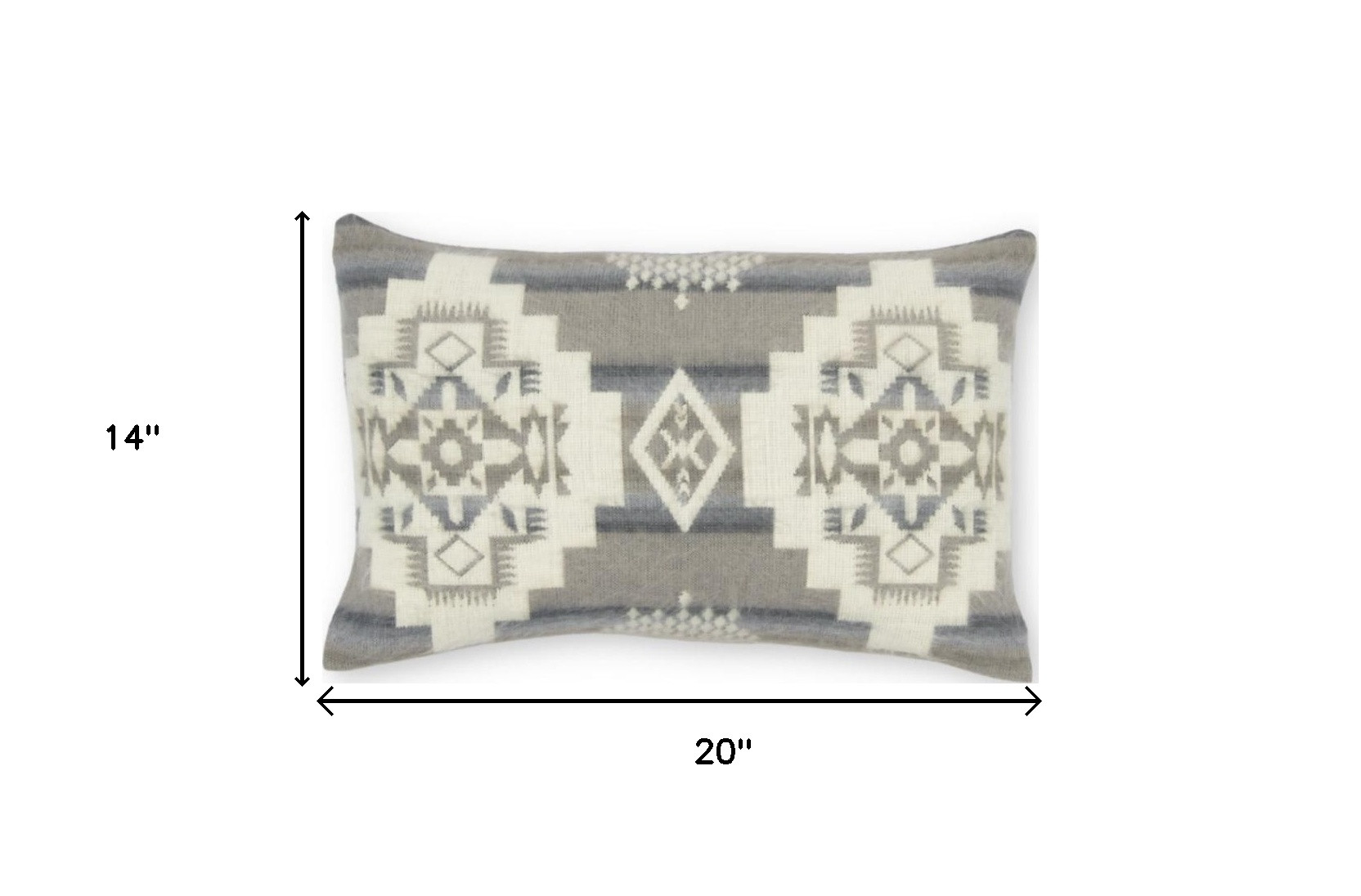 14" X 20" Gray and White Southwestern Acrylic Throw Pillow Cover