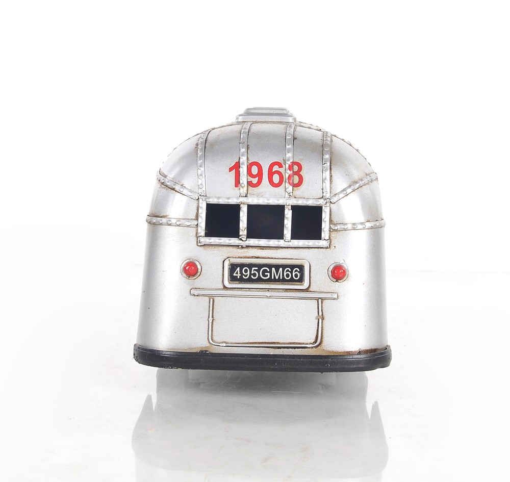 6" Silver Metal Silver Camping Trailer Truck Hand Painted Decorative Truck