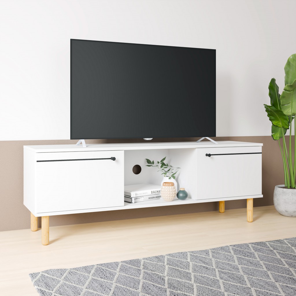 Iko White Modern TV Stand Media Center with Cabinets