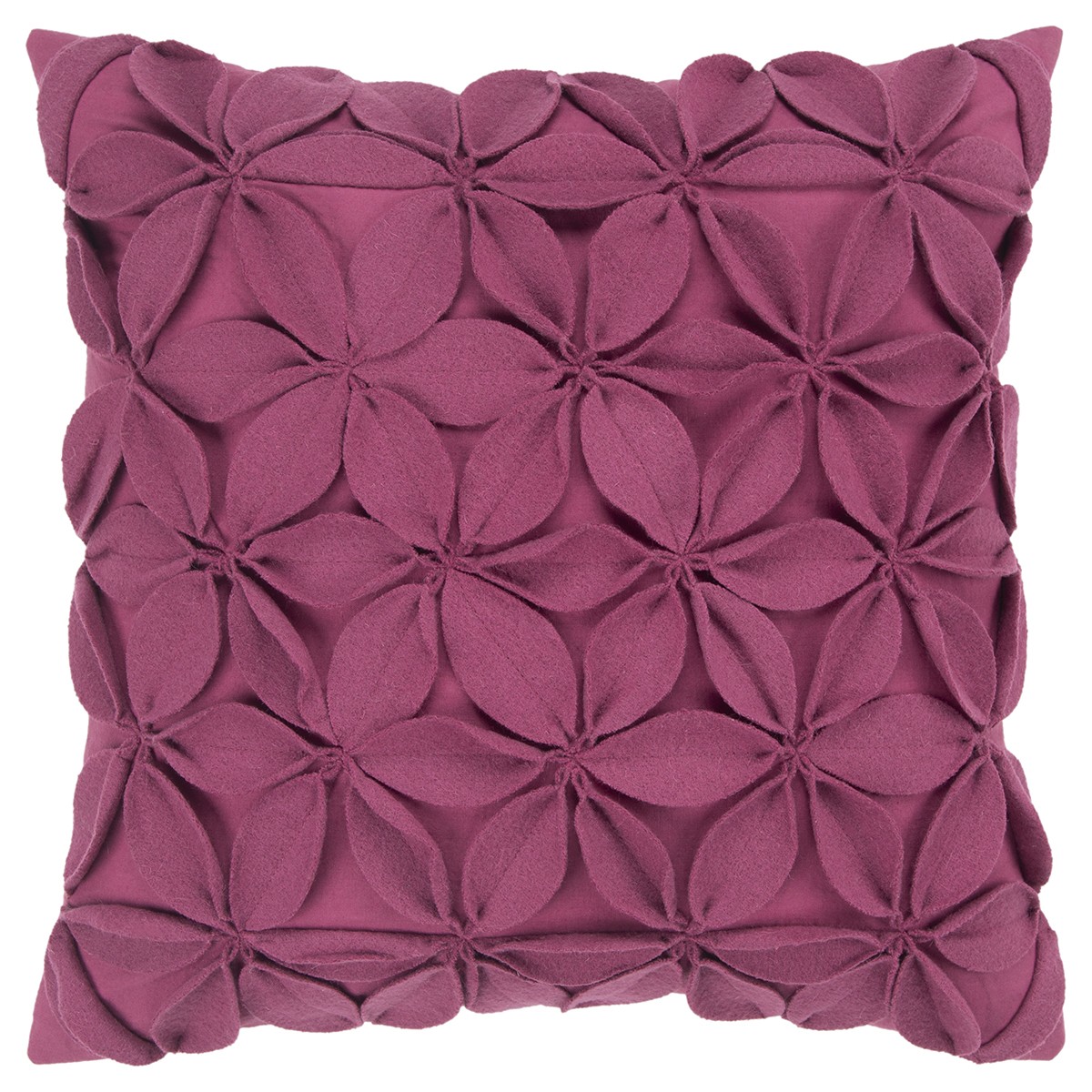 18" Magenta Floral Wool Blend Throw Pillow With Applique-403176-1