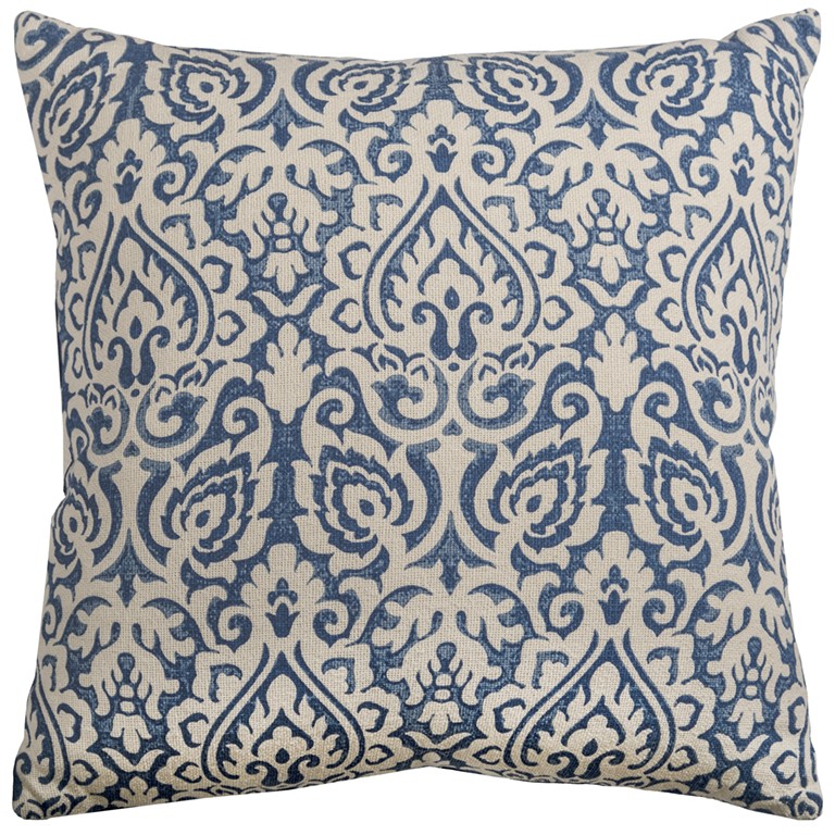 Blue Natural Distressed Damask Throw Pillow-403192-1
