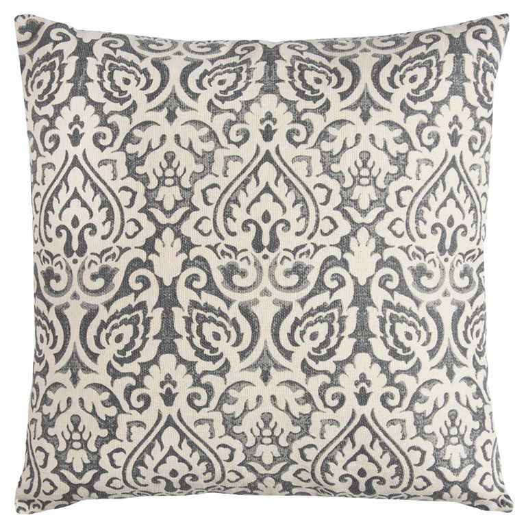 Gray White Distressed Damask Throw Pillow-403198-1