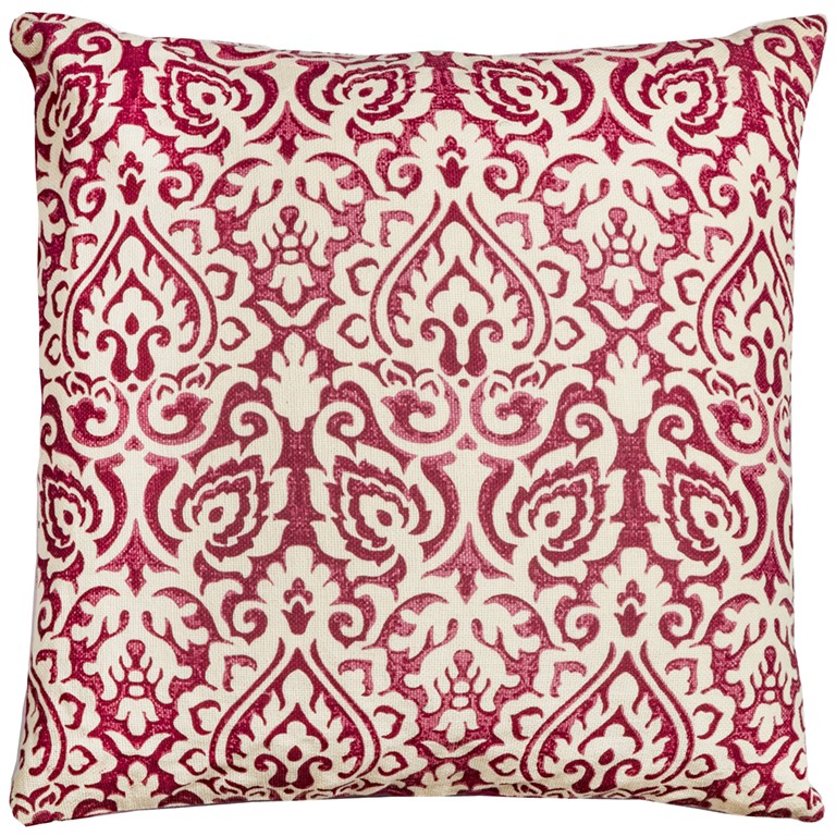 Red White Distressed Damask Throw Pillow-403199-1