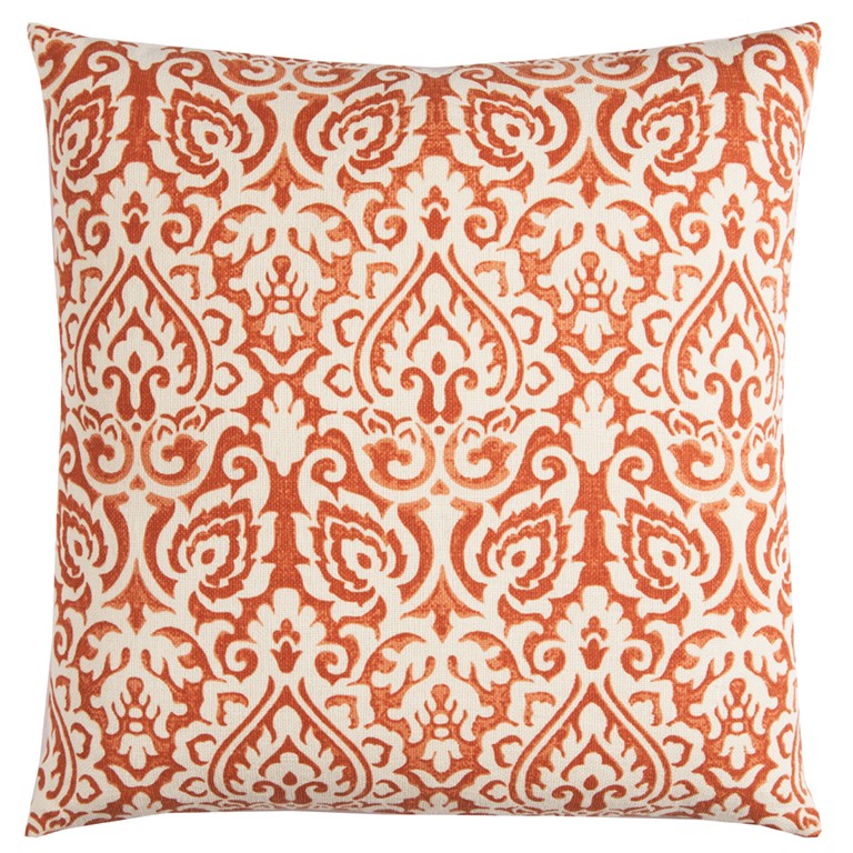 Orange White Distressed Damask Throw Pillow-403200-1