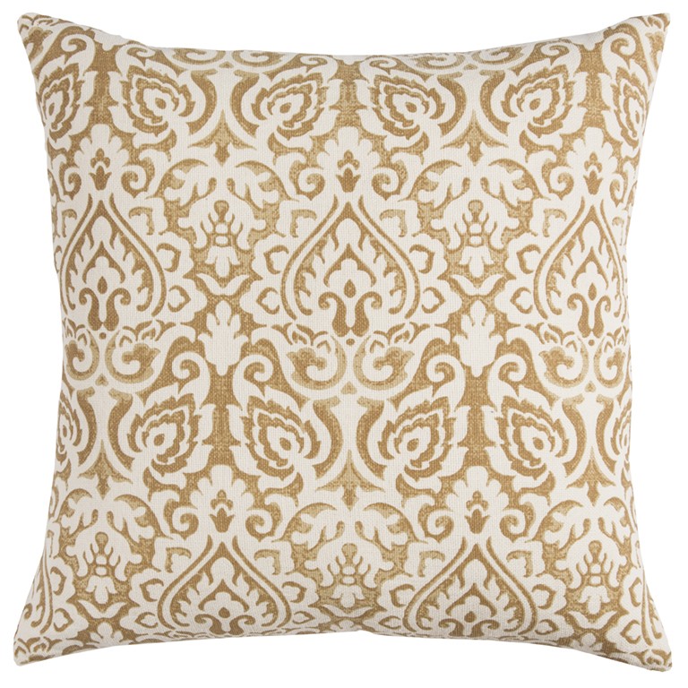 Gold White Distressed Damask Throw Pillow-403201-1