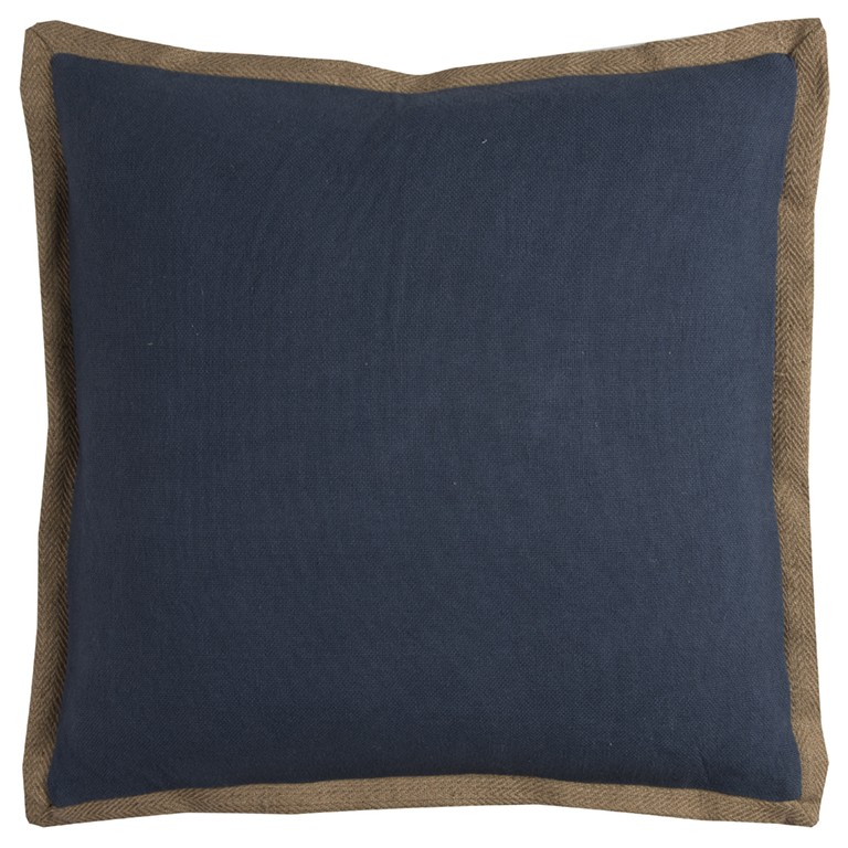 Navy Beige and Natural Jute Throw Pillow-403215-1