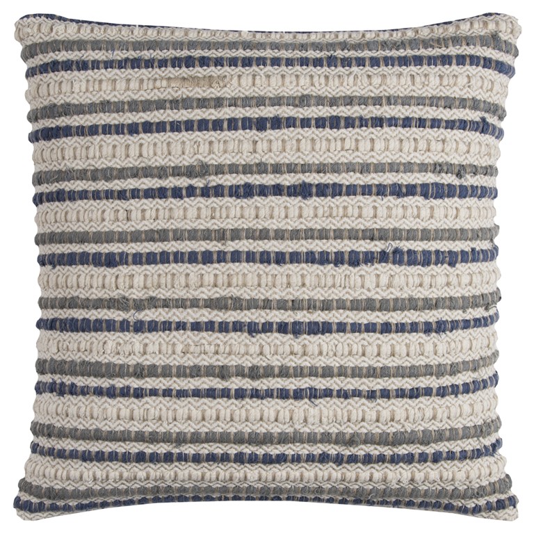 Blue Beige Nubby Texture Bands Throw Pillow-403237-1