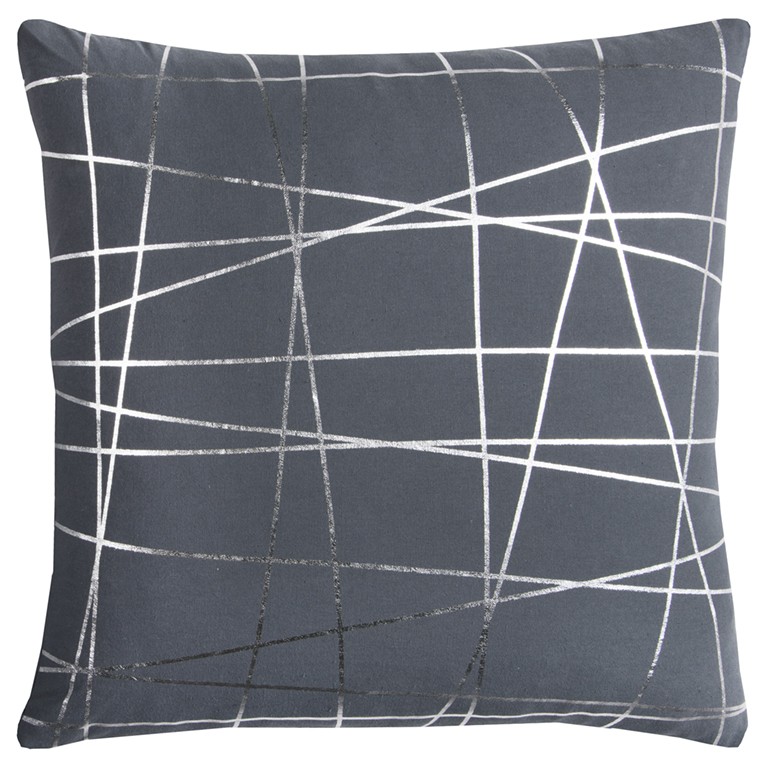 20" Gray and Silver Abstract Linework Cotton Throw Pillow