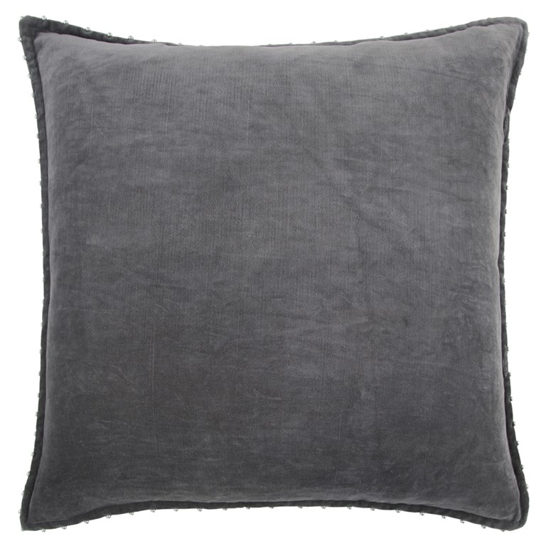Dark Gray Solid Pearl Beaded Edge Throw Pillow-403272-1