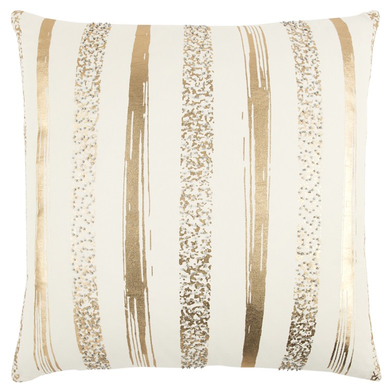 Gold Glam Stripe Beaded Throw Pillow-403282-1