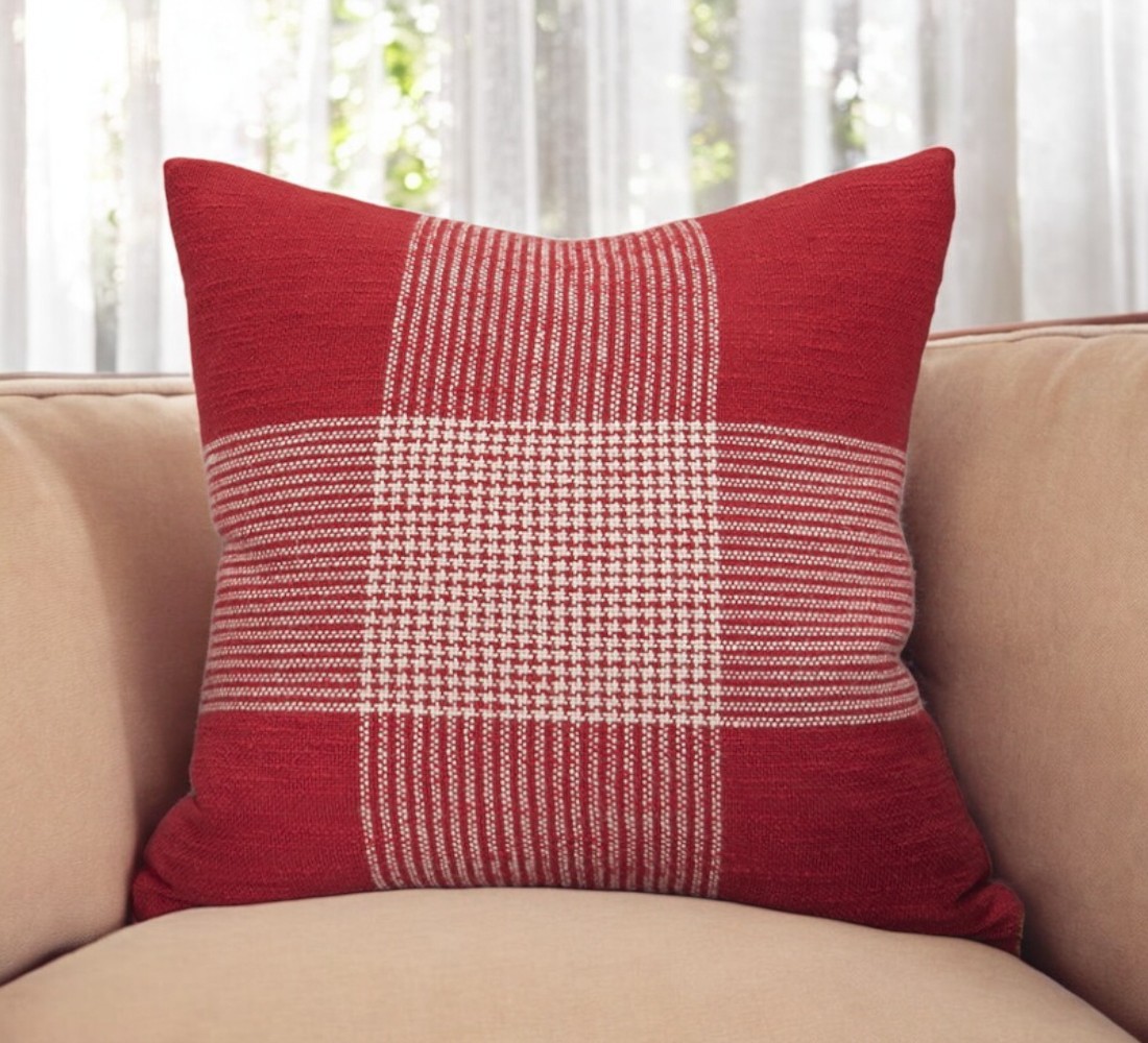 Red White Plaid Pattern Throw Pillow-403316-1