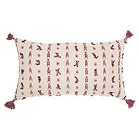 Magenta Beige Tribal Inspired Tasseled Lumbar Pillow-403387-1
