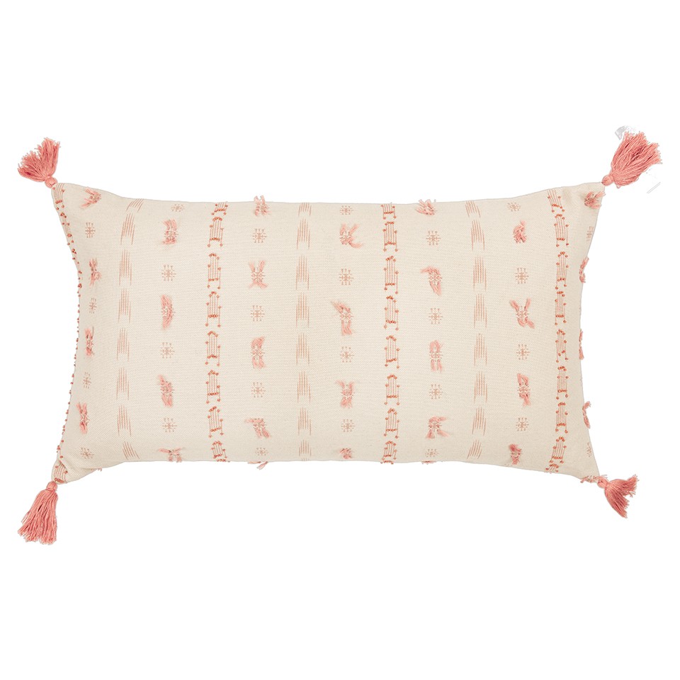Blush Beige Tribal Inspired Tasseled Lumbar Pillow-403389-1