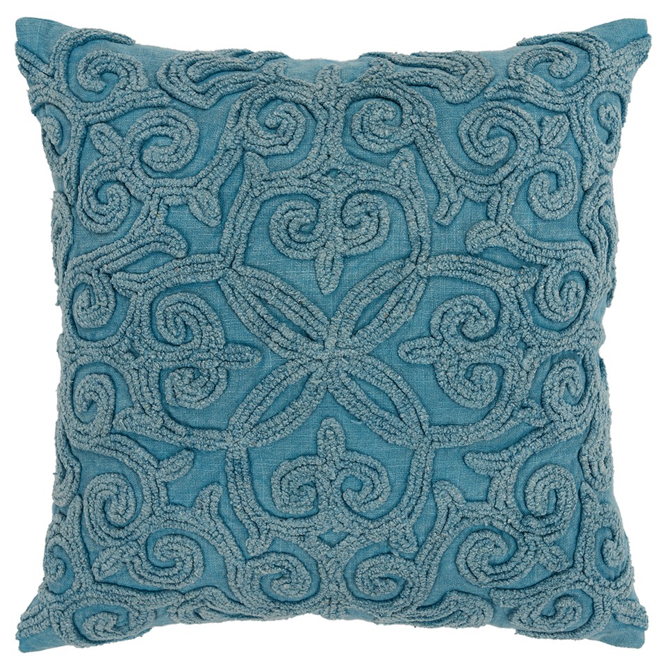 Blue Floral Patterned Heavy Textural Throw Pillow-403396-1