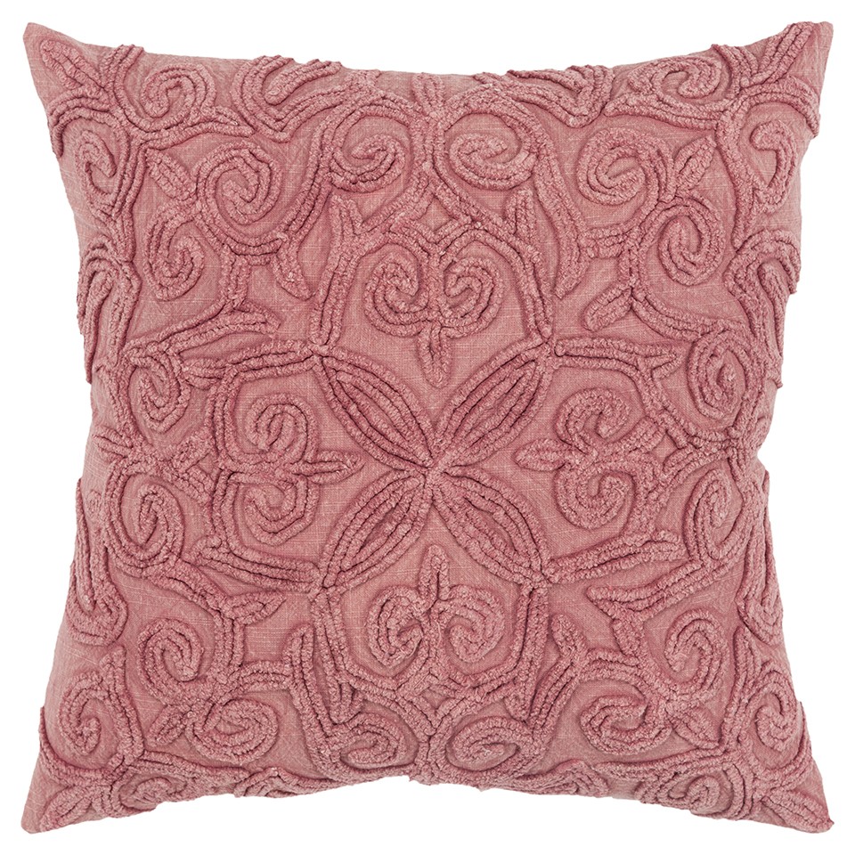 Pink Floral Patterned Heavy Textural Throw Pillow-403397-1