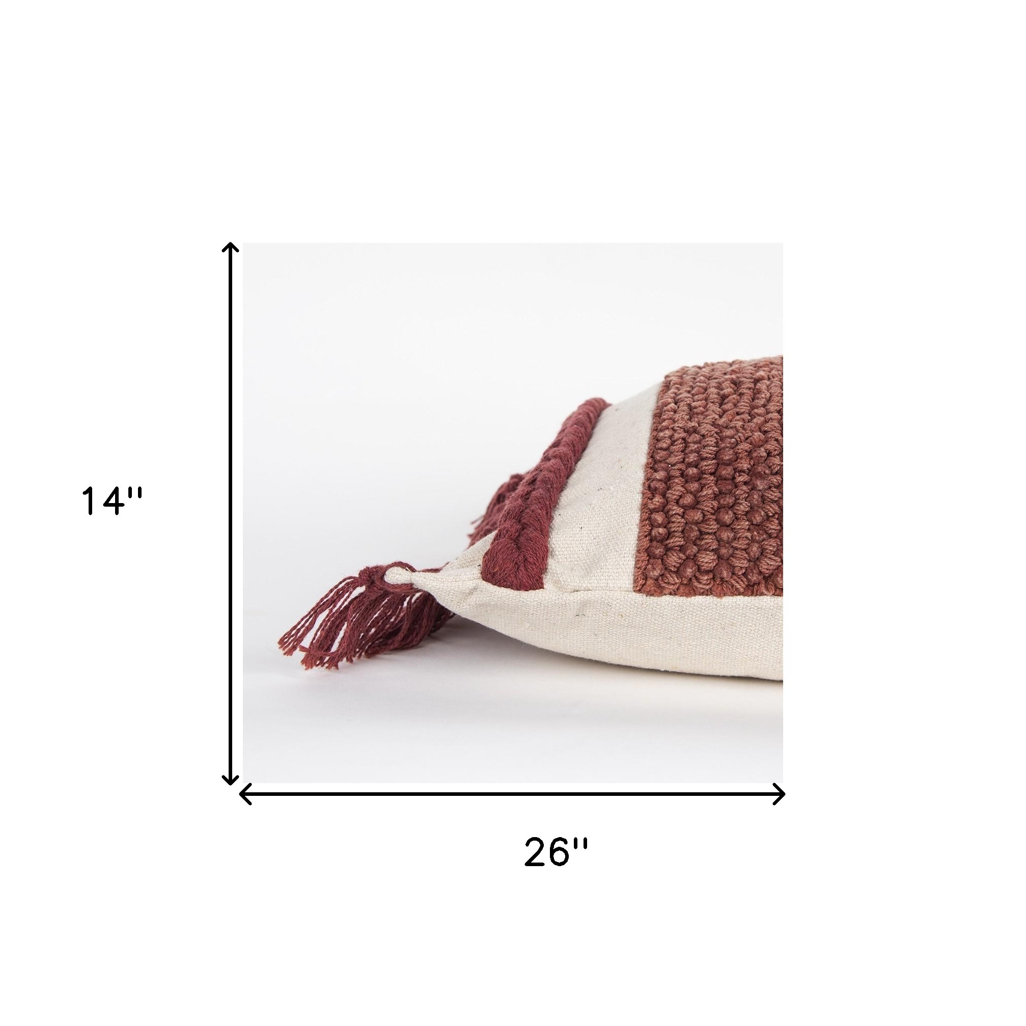 Rust Braided Stripe Macrame Fringe Lumbar Pillow