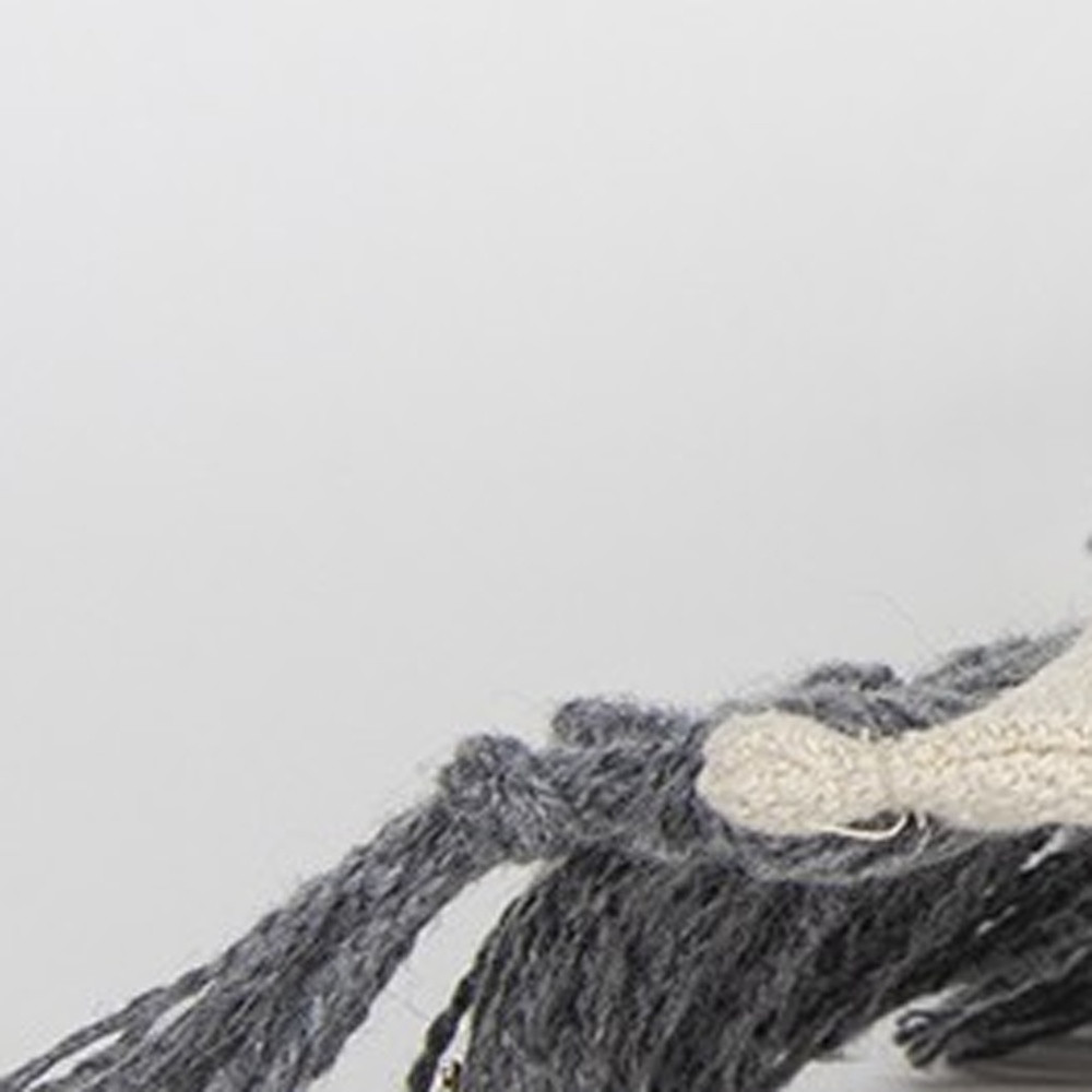 Gray Braided Stripe Macrame Fringe Lumbar Pillow