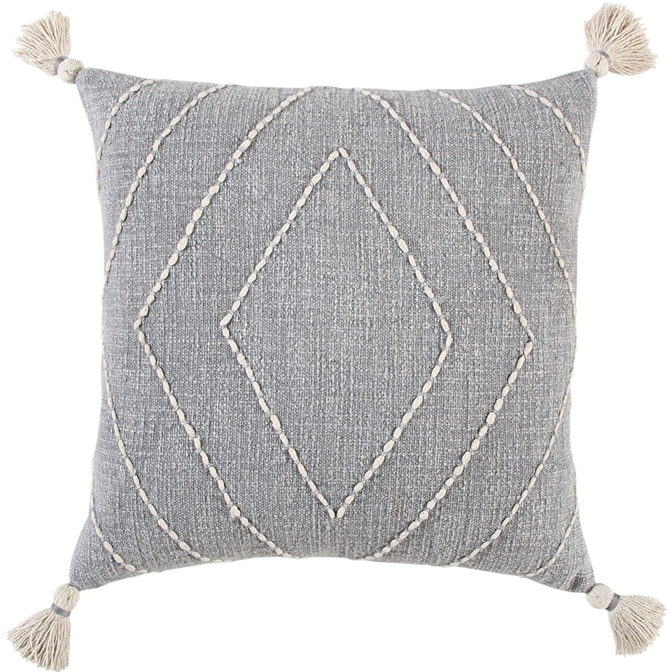 Gray White Diamond Kantha Stitched Throw Pillow-403445-1