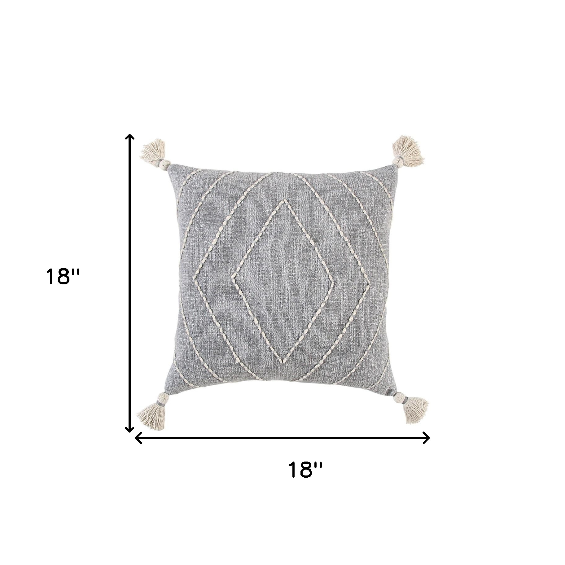 Gray White Diamond Kantha Stitched Throw Pillow