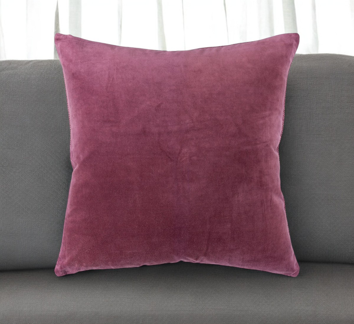 22" Raspberry Cotton Velvet Throw Pillow-403459-1