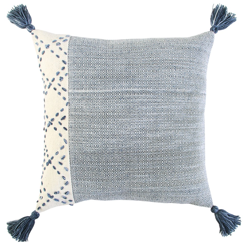 Ivory Blue Accent Stitch Color Block Throw Pillow-403471-1