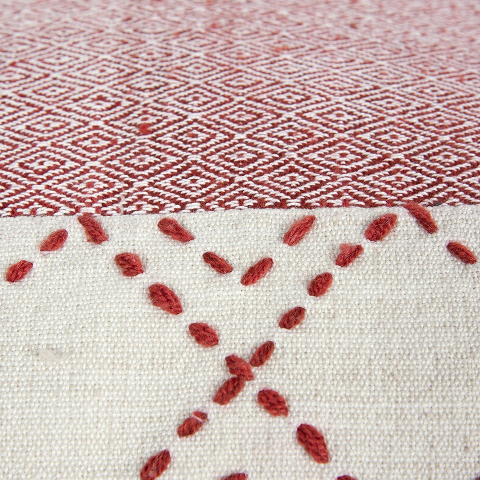 20" Red and Ivory Cotton Throw Pillow