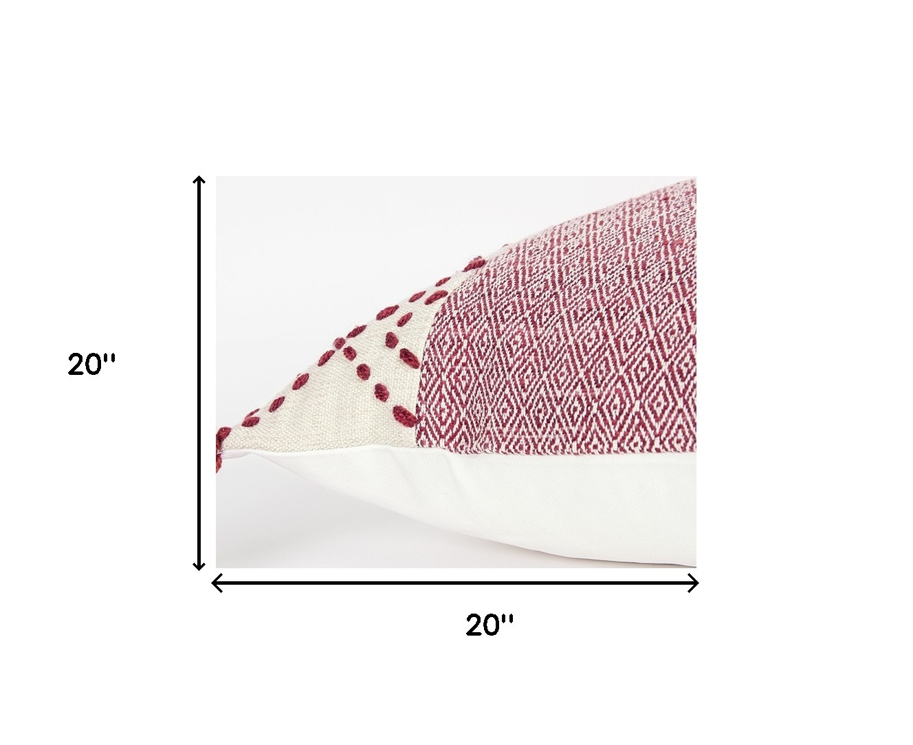 20" Red and Ivory Cotton Throw Pillow