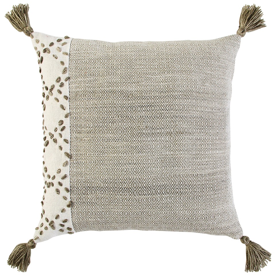 Ivory Taupe Accent Stitch Color Block Throw Pillow-403475-1