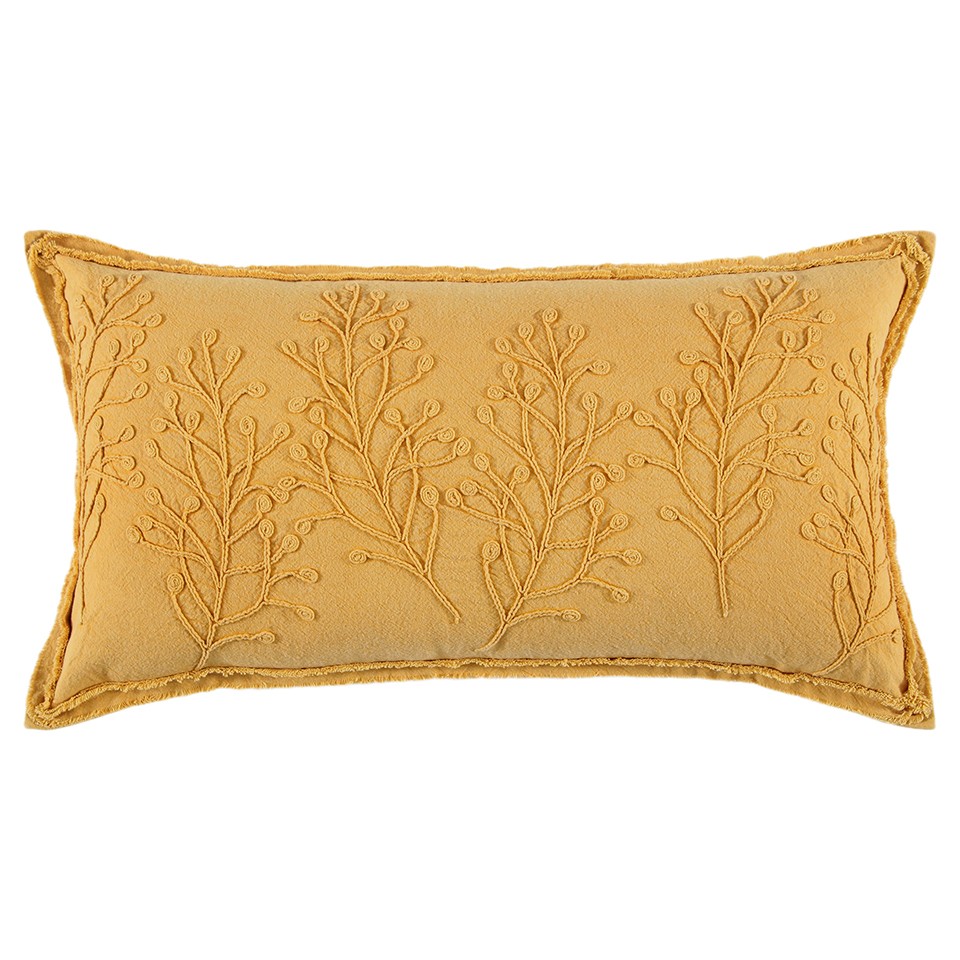 14" X 26" Yellow Botanical Throw Pillow With Embroidery-403483-1