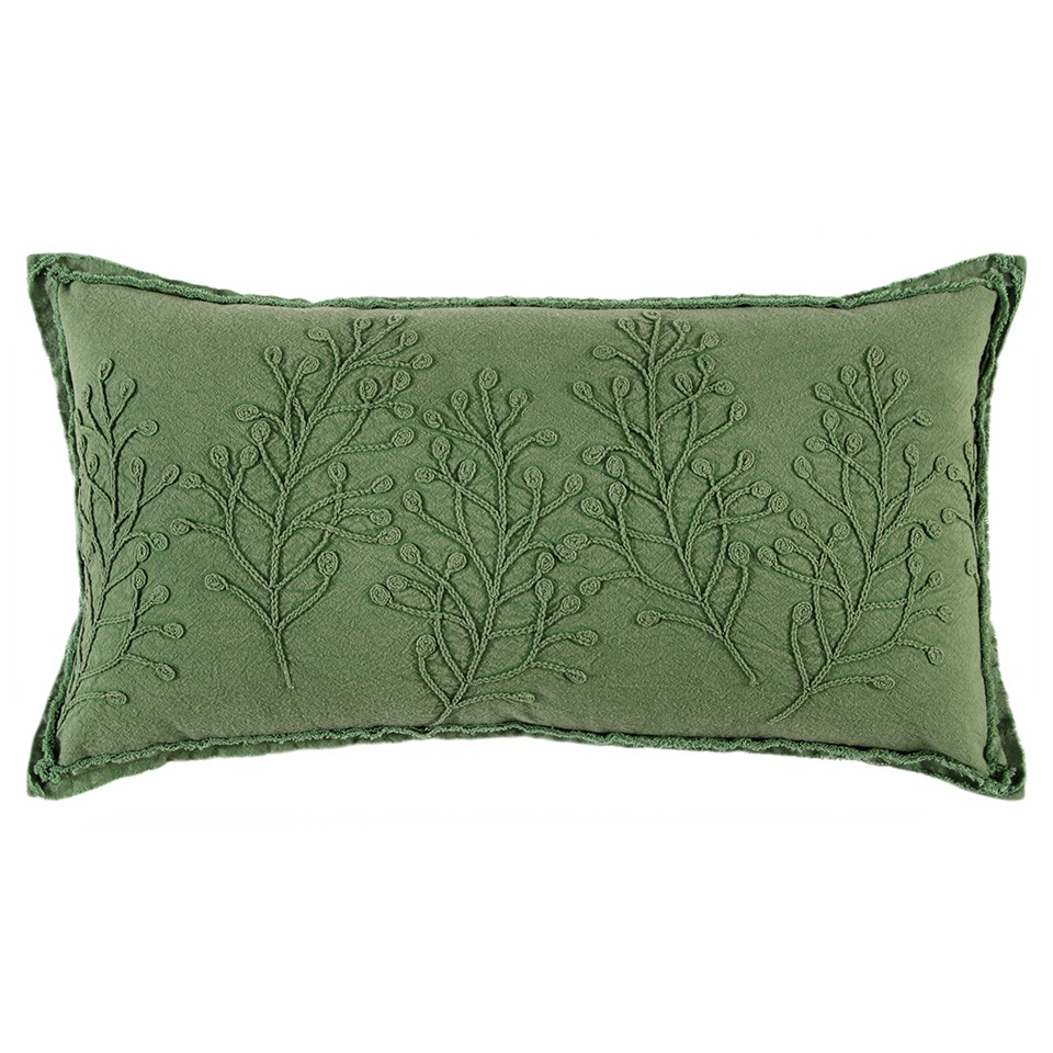 14" X 26" Green Tone on Tone Botanical Throw Pillow With Embroidery