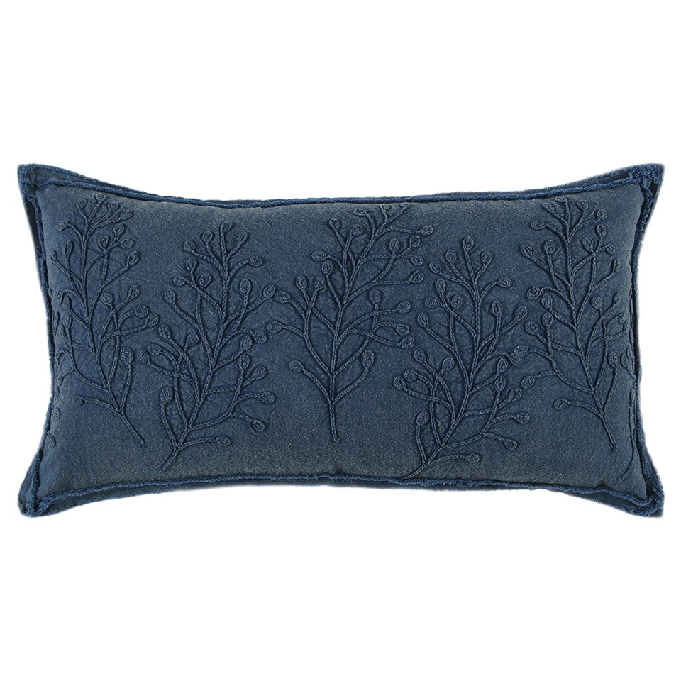 14" x 26" Navy Botanical Pattern Embroidered Lumbar Pillow-403485-1