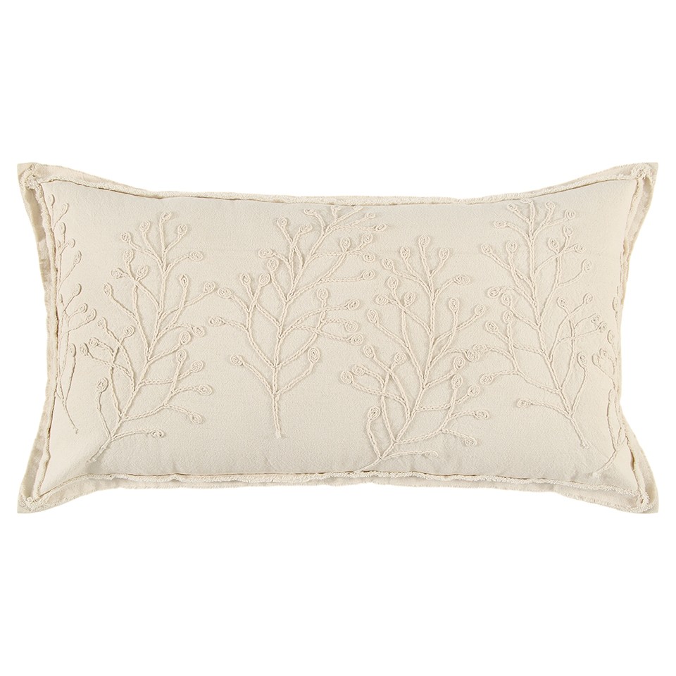 Beige Botanical Pattern Embroidered Lumbar Pillow-403486-1