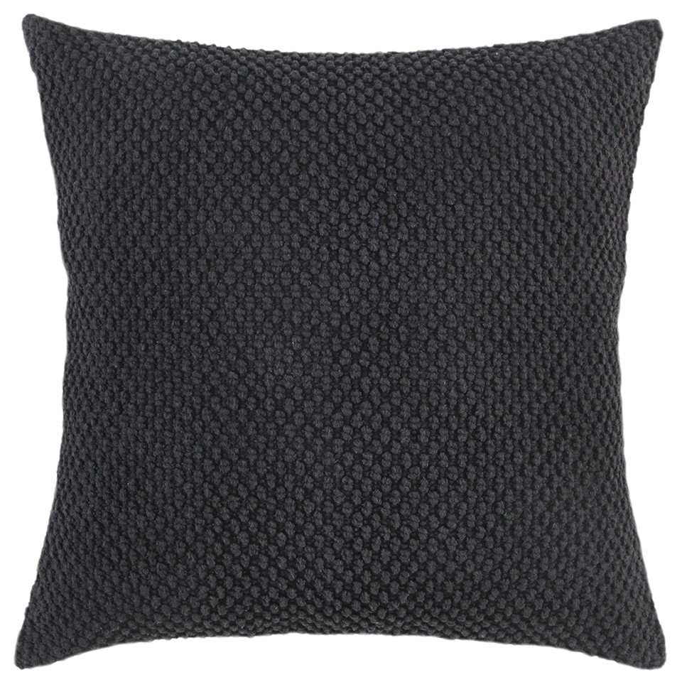 20" Black Nubby Textured Modern Throw Pillow-403492-1
