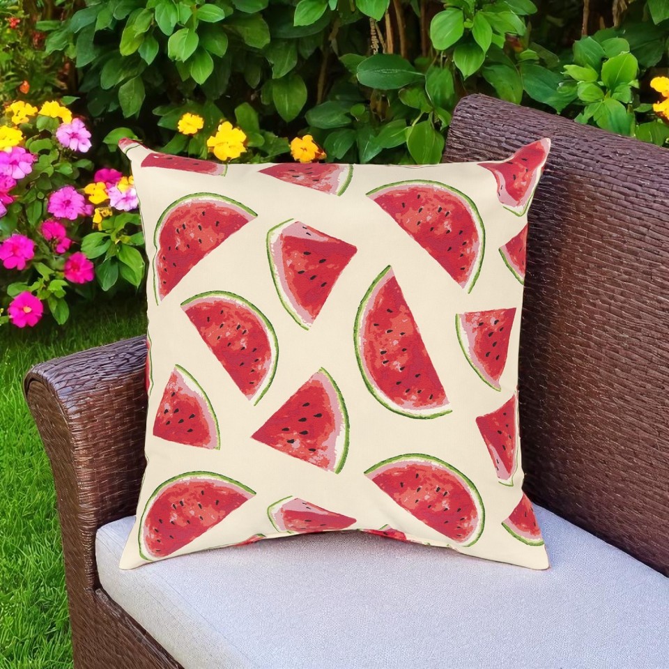 22" Natural And Red Watermelon Indoor Outdoor Throw Pillow-403537-1