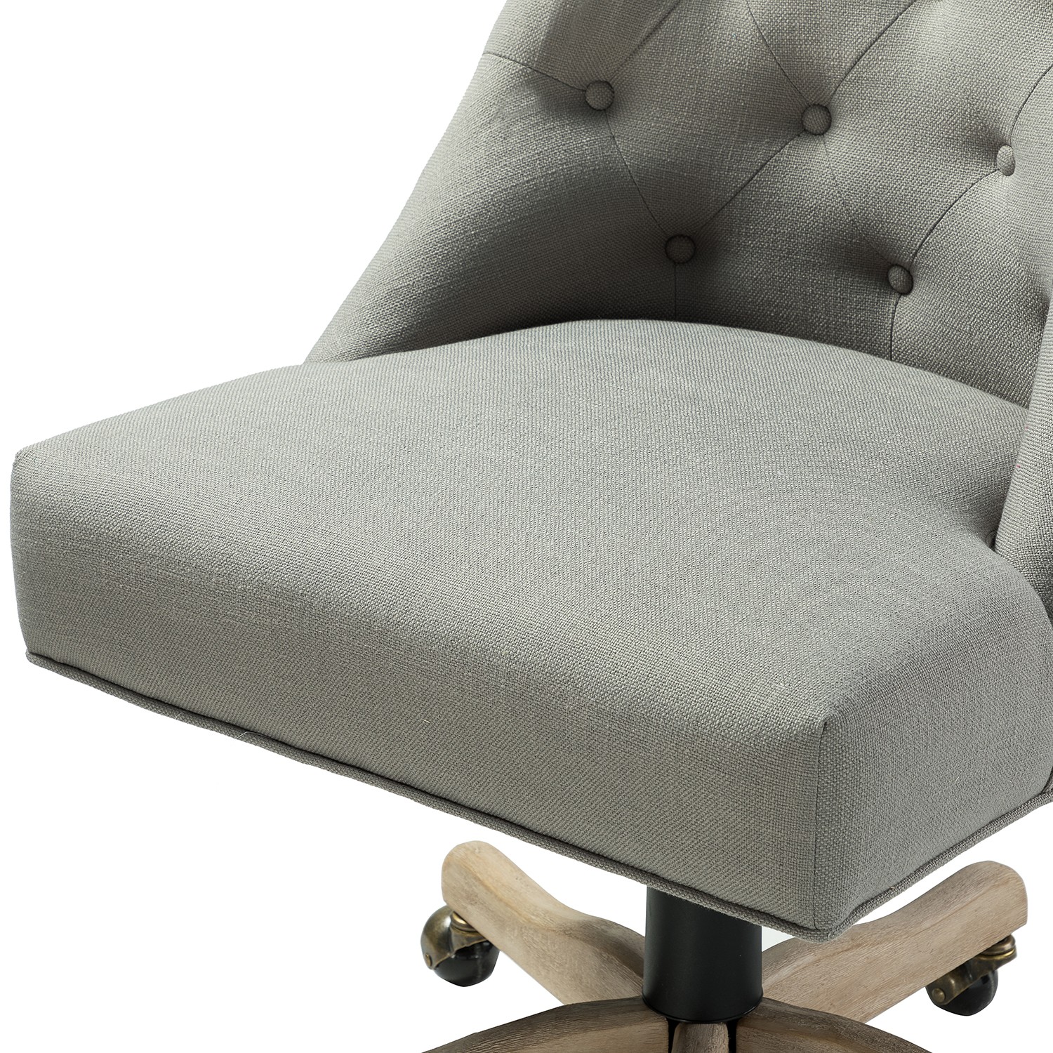 Gray Tufted Back Linen Style Rolling Office Chair