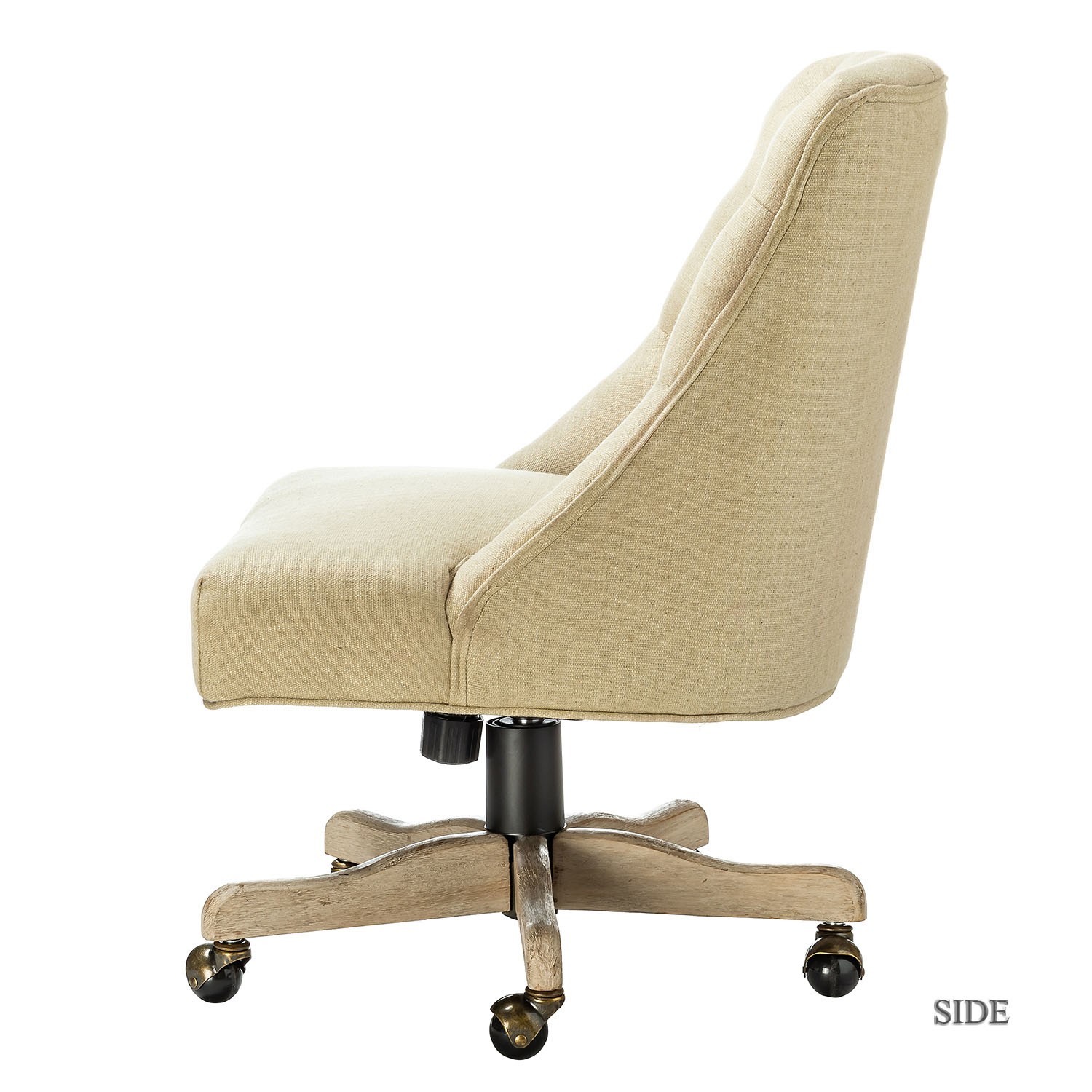 Beige Natural Tufted Back Linen Style Rolling Office Chair