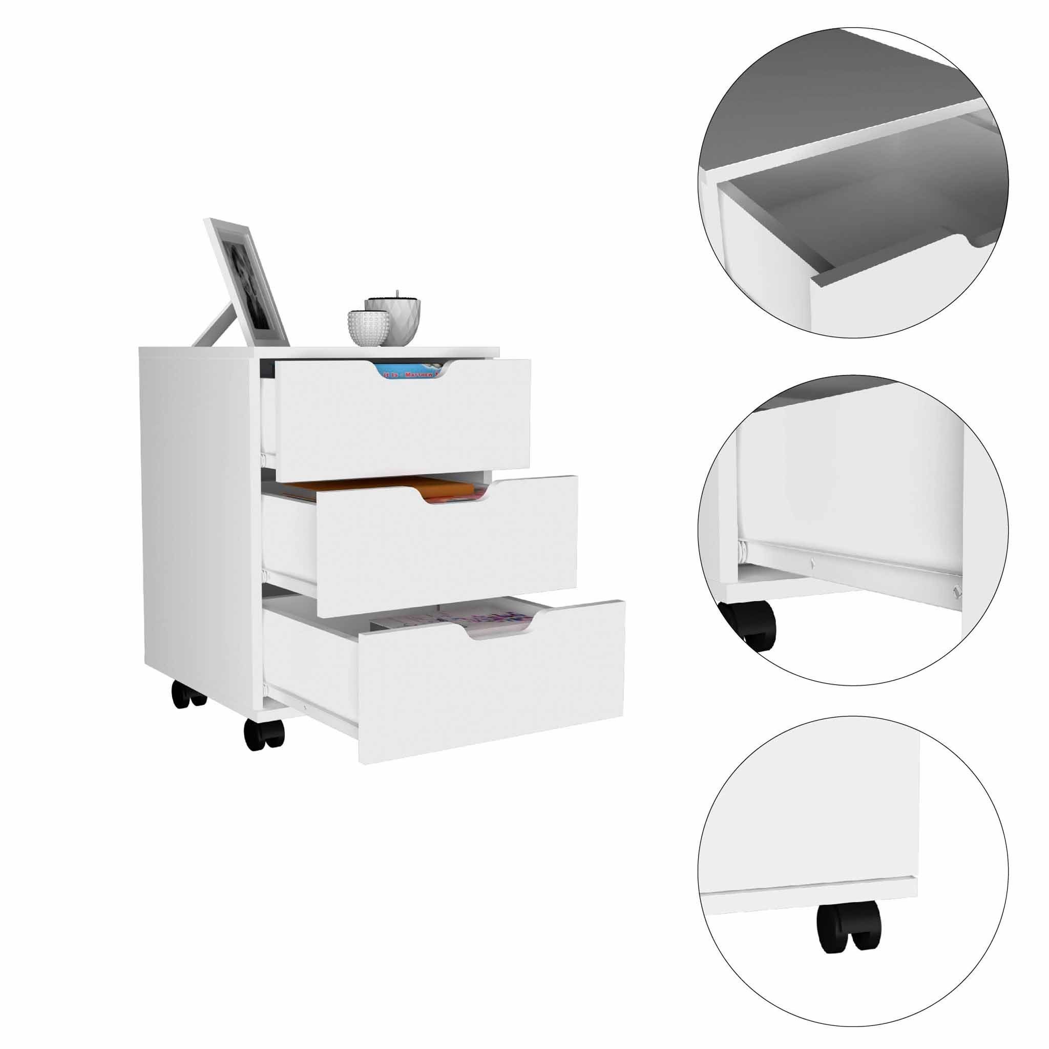 Mod White Three Drawer Rolling Cabinet