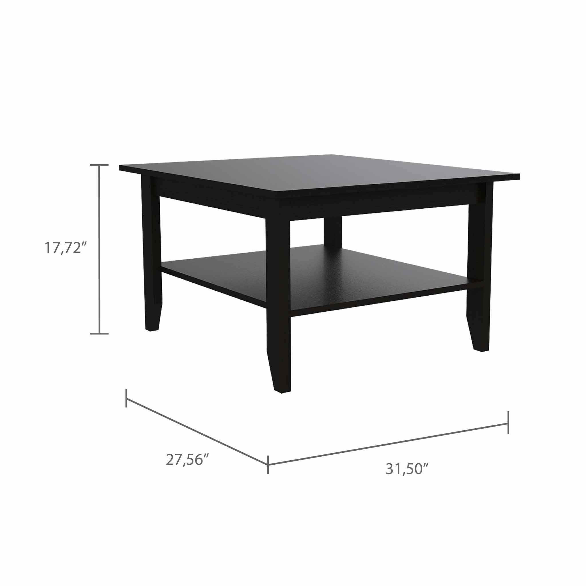 Modern Jet Black Coffee Table with Shelf